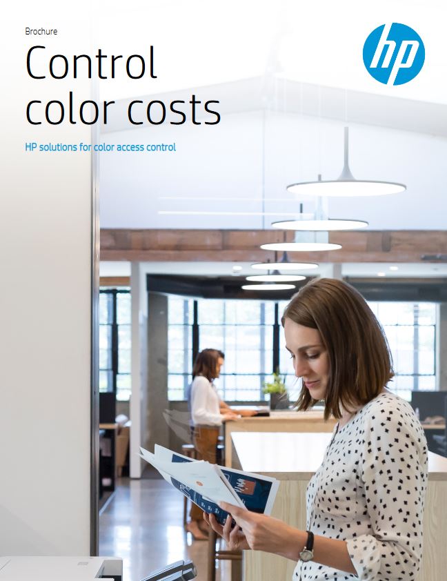 HP Control Color Costs Brochure Cover, HP, Hewlett Packard, Brandon Business Machines, Copiers, Printers, MFP, Kyocera, Copystar, HP, KIP, FL, Florida, Service, Supplies, Sales