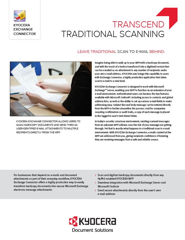 Kyocera Software Capture And Distribution Exchange Connector Brochure Thumb, Brandon Business Machines, Copiers, Printers, MFP, Kyocera, Copystar, HP, KIP, FL, Florida, Service, Supplies, Sales