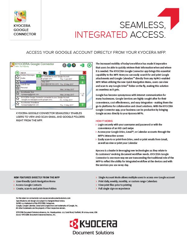 Kyocera Software Mobile And Cloud Google Connector Data Sheet Thumb, Brandon Business Machines, Copiers, Printers, MFP, Kyocera, Copystar, HP, KIP, FL, Florida, Service, Supplies, Sales