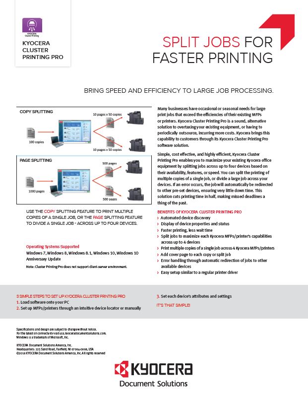 Kyocera Software Output Management Kyocera Cluster Printing Pro Data Sheet Thumb, Brandon Business Machines, Copiers, Printers, MFP, Kyocera, Copystar, HP, KIP, FL, Florida, Service, Supplies, Sales